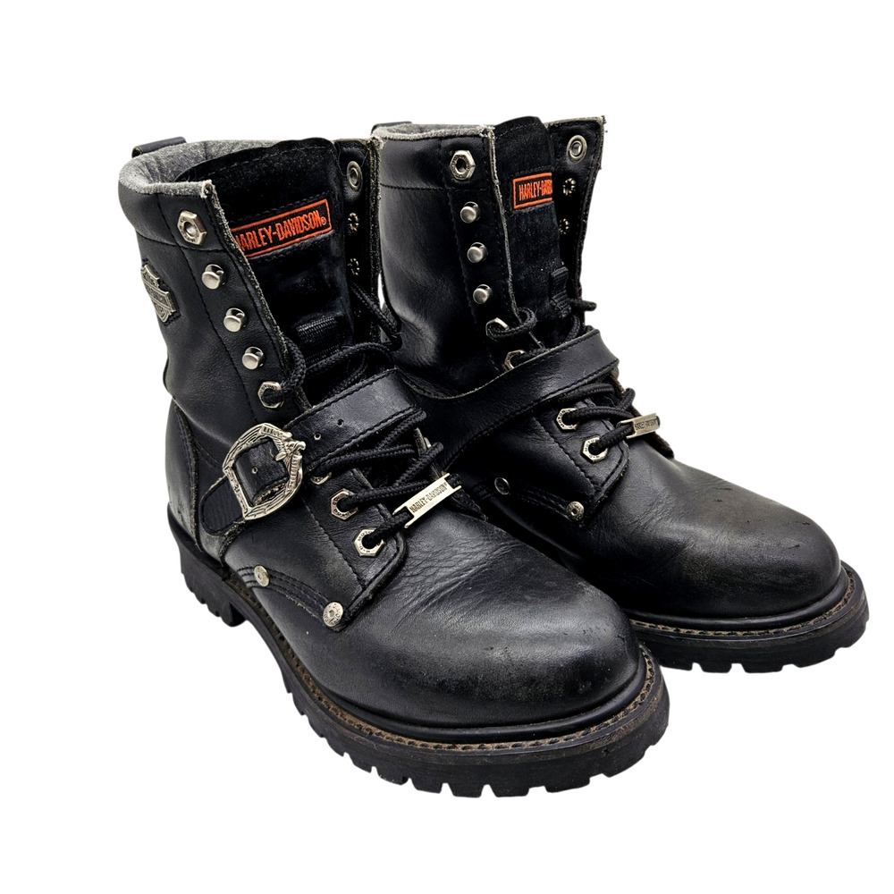 Harley-Davidson Women's Sz 7.5 Black Leather Faded Glory Biker Boots 81003 - Picture 2 of 16